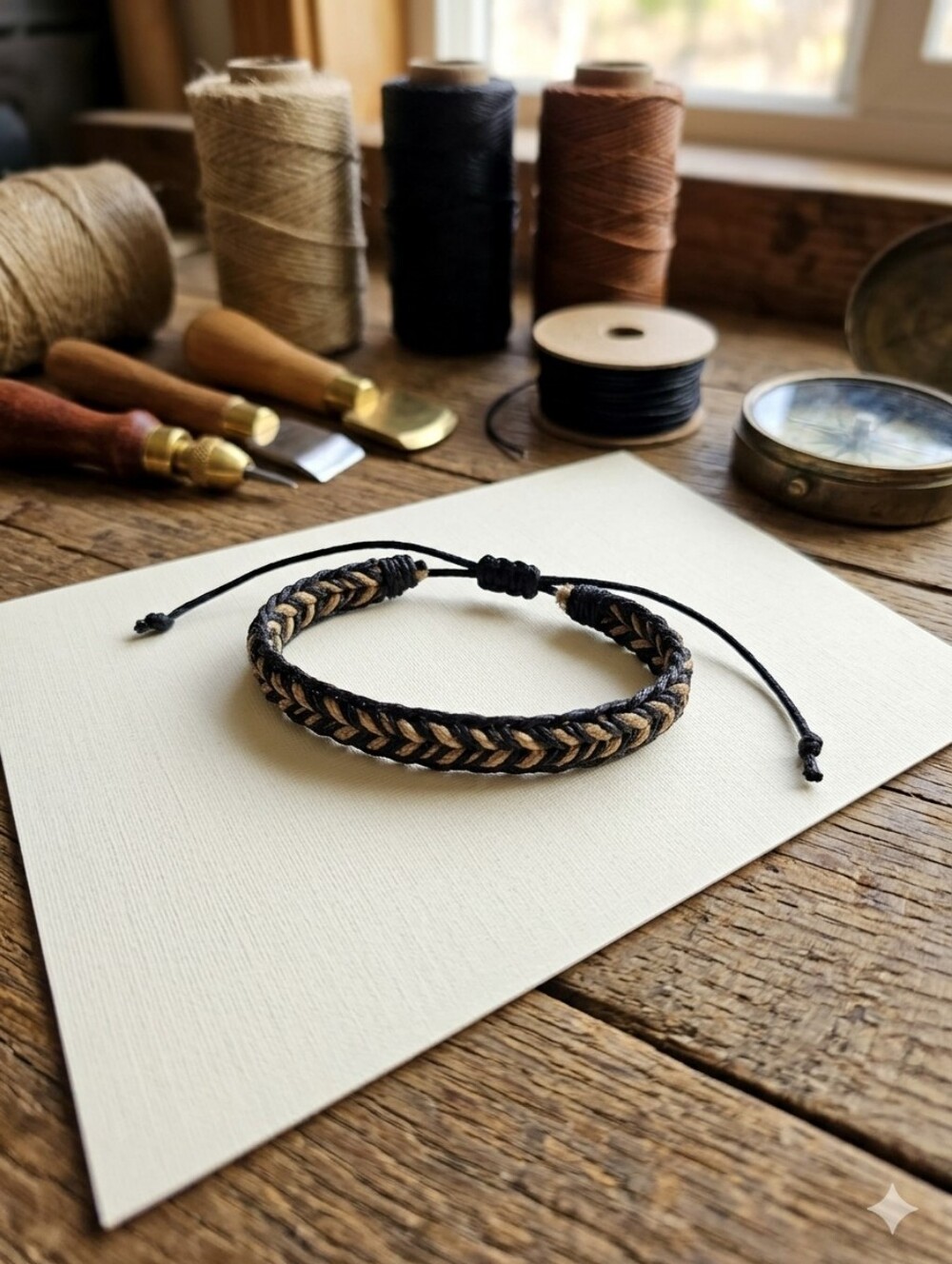 Handmade Braided Cord Bracelet in Black and Natural